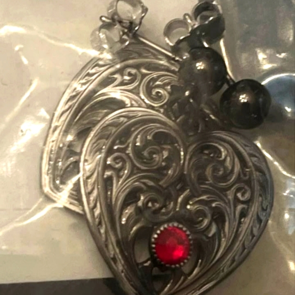 Intricate Montana Silversmith Silver Heart Earrings with Red Accent